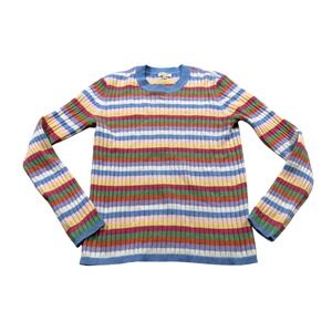 Peter Millar Sweater Multicolor Striped 100% Cashmere Ribbed Pullover Preppy M